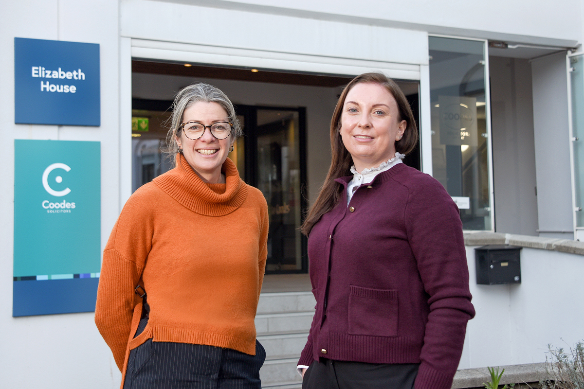 Jo Morgan and Hannah Johnson outside Coodes Solicitors office